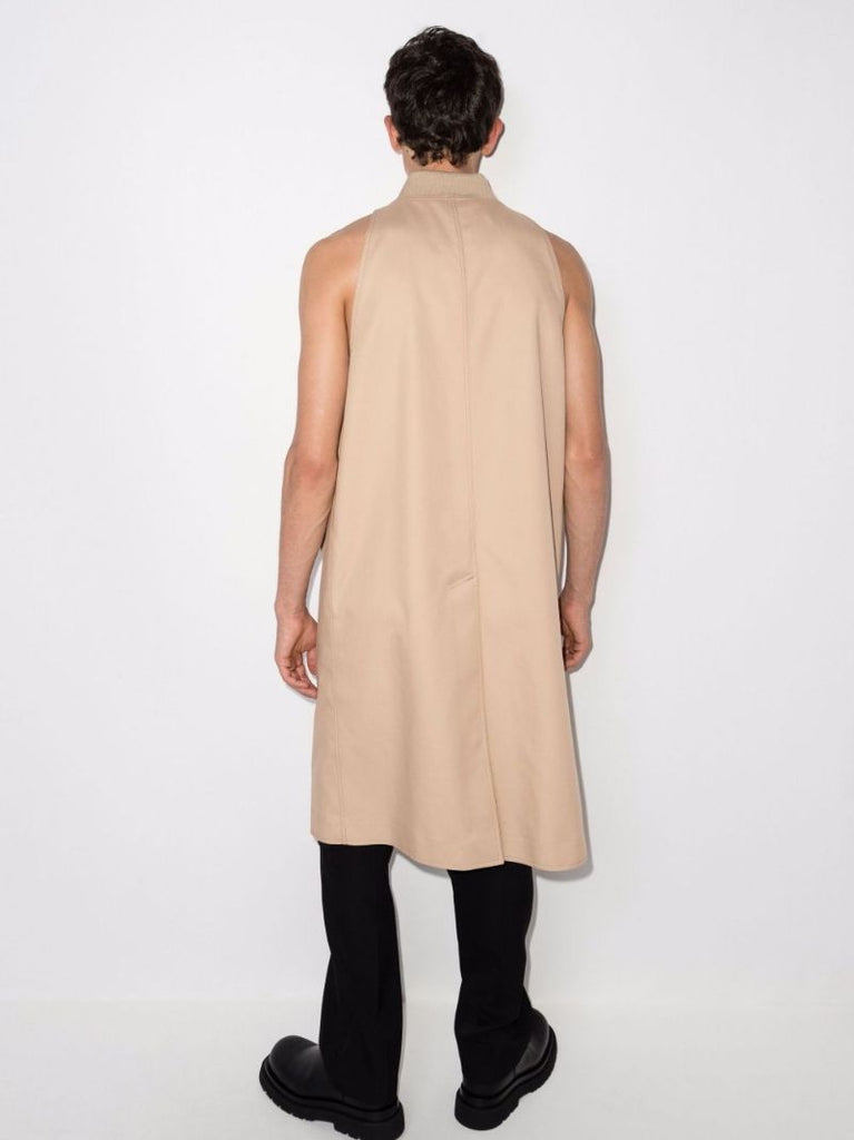 Neutral Sleeveless Cotton Gabardine Car Coat