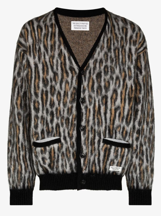 Leopard Intarsia Knitted Cardigan