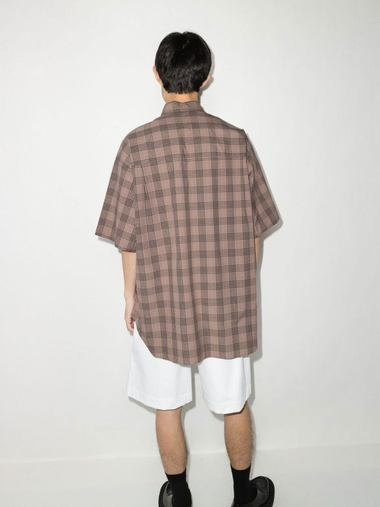 Brown Sorono Oversized Check Print Cotton Shirt