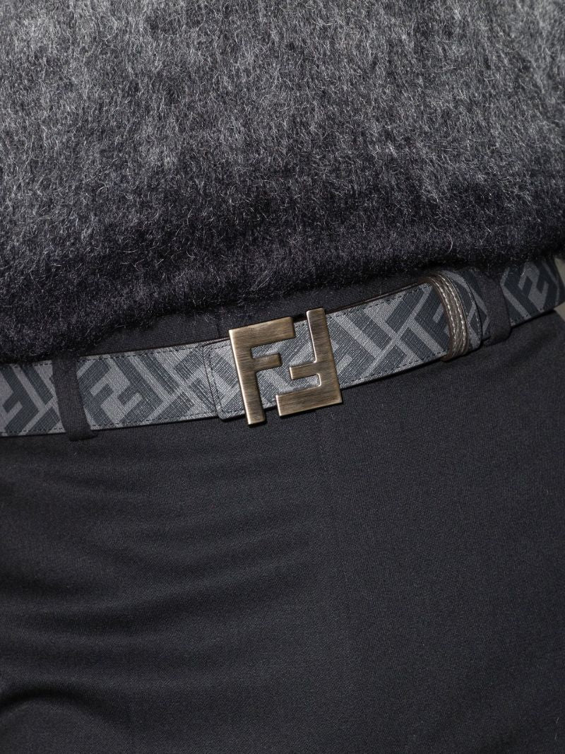 Grey Logo Buckle Reversible Leather Belt