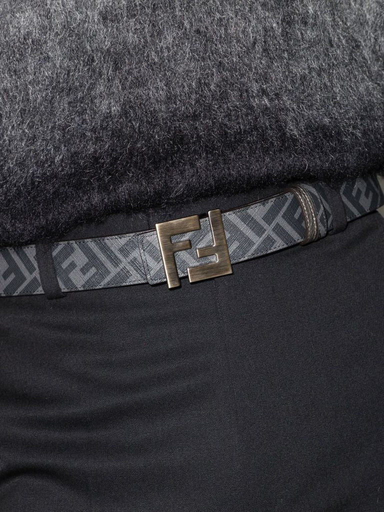 Grey Logo Buckle Reversible Leather Belt