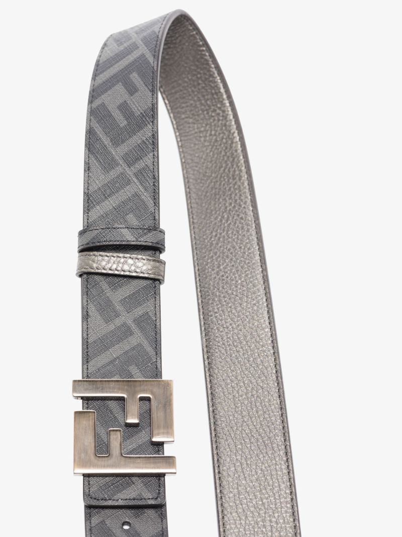Grey Logo Buckle Reversible Leather Belt