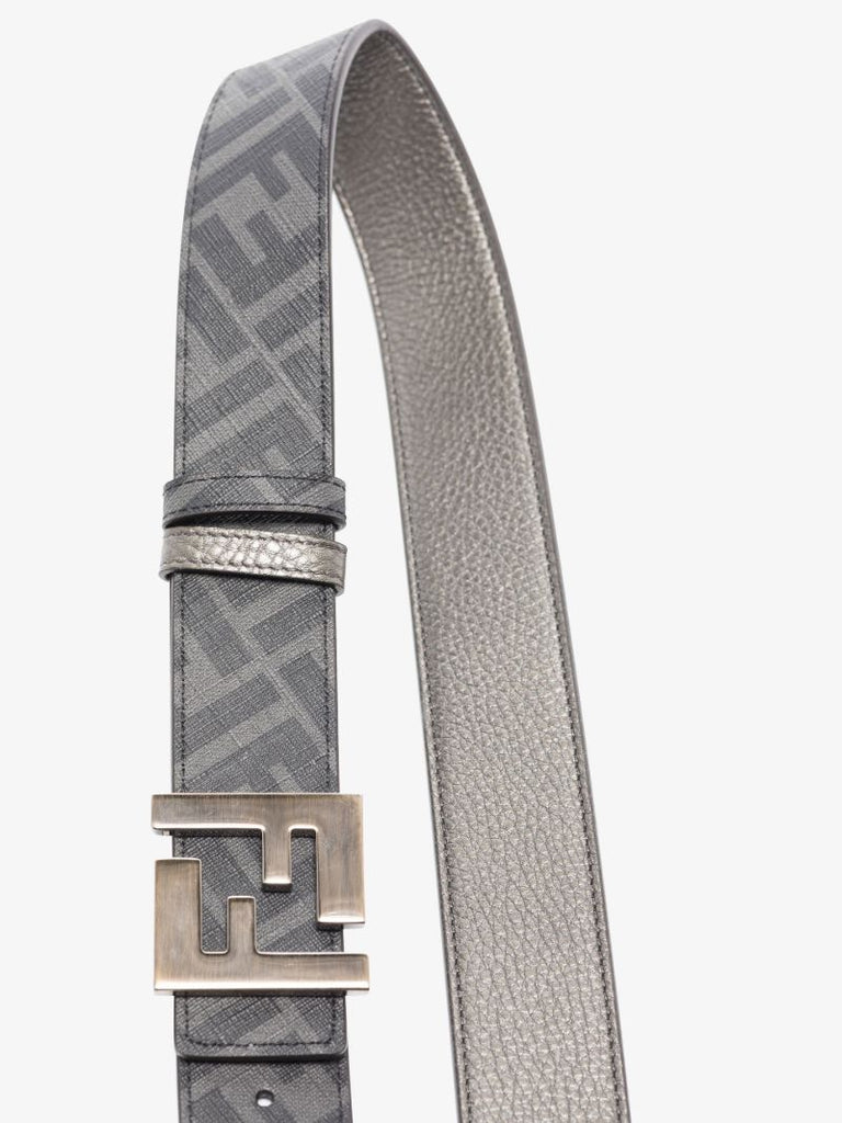 Grey Logo Buckle Reversible Leather Belt