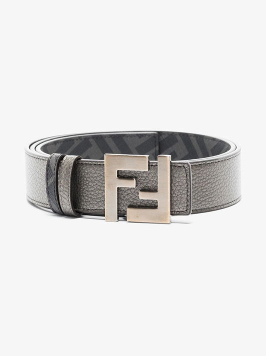 Grey Logo Buckle Reversible Leather Belt