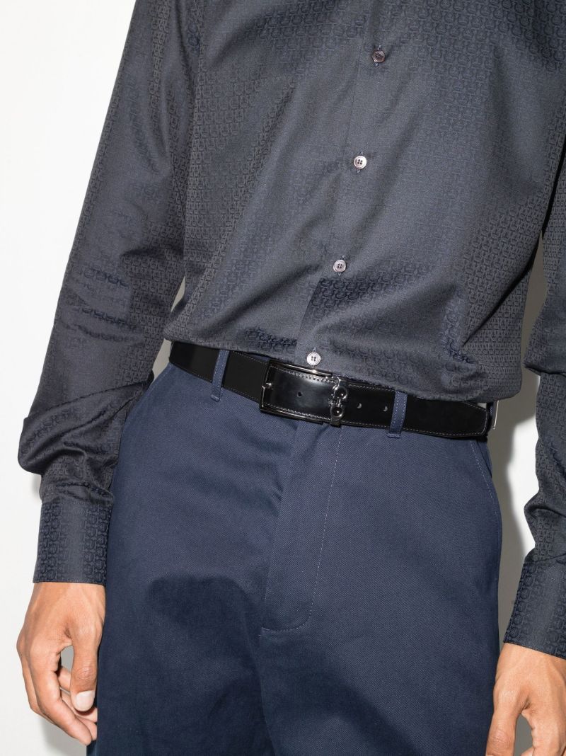 Black Gancini Reversible Embossed Leather Belt