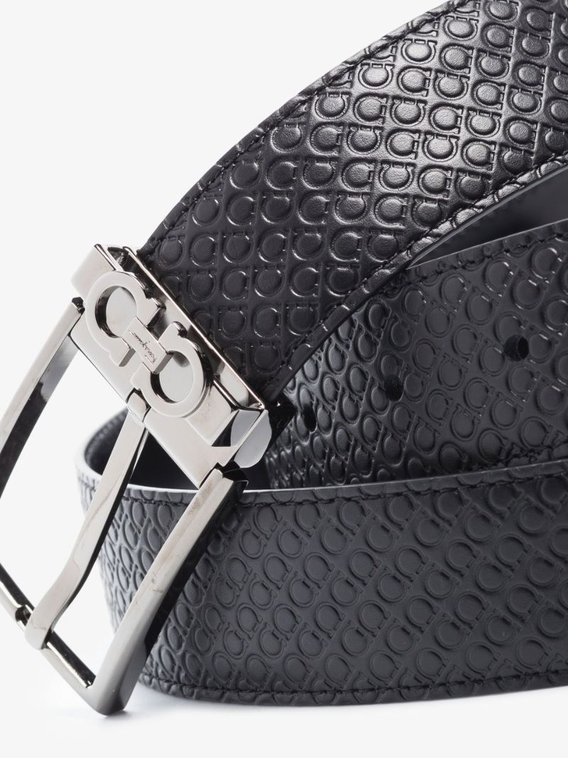 Black Gancini Reversible Embossed Leather Belt