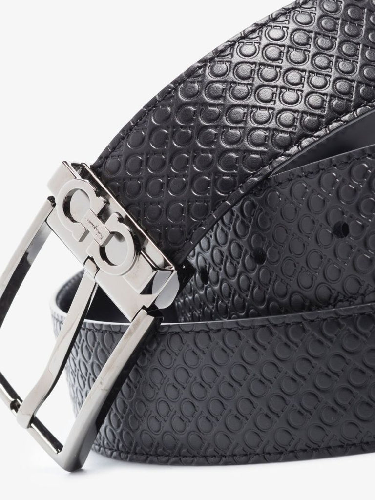 Black Gancini Reversible Embossed Leather Belt