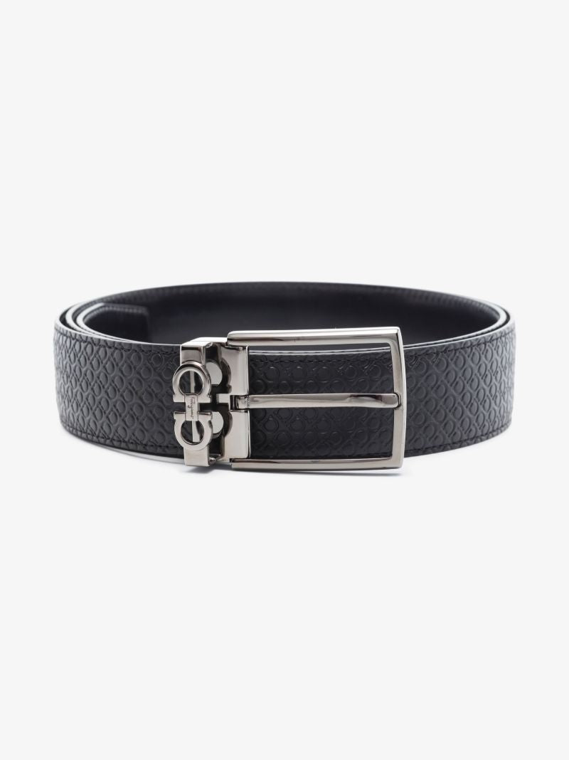 Black Gancini Reversible Embossed Leather Belt