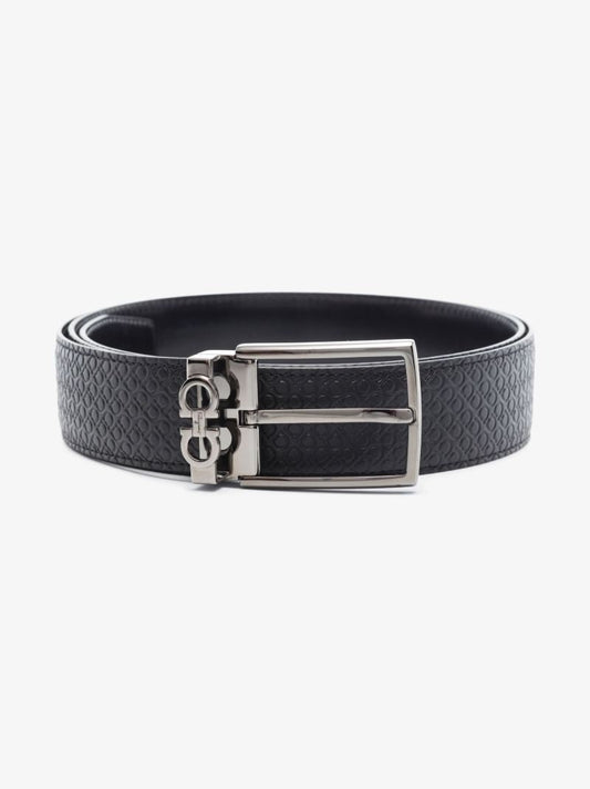 Black Gancini Reversible Embossed Leather Belt