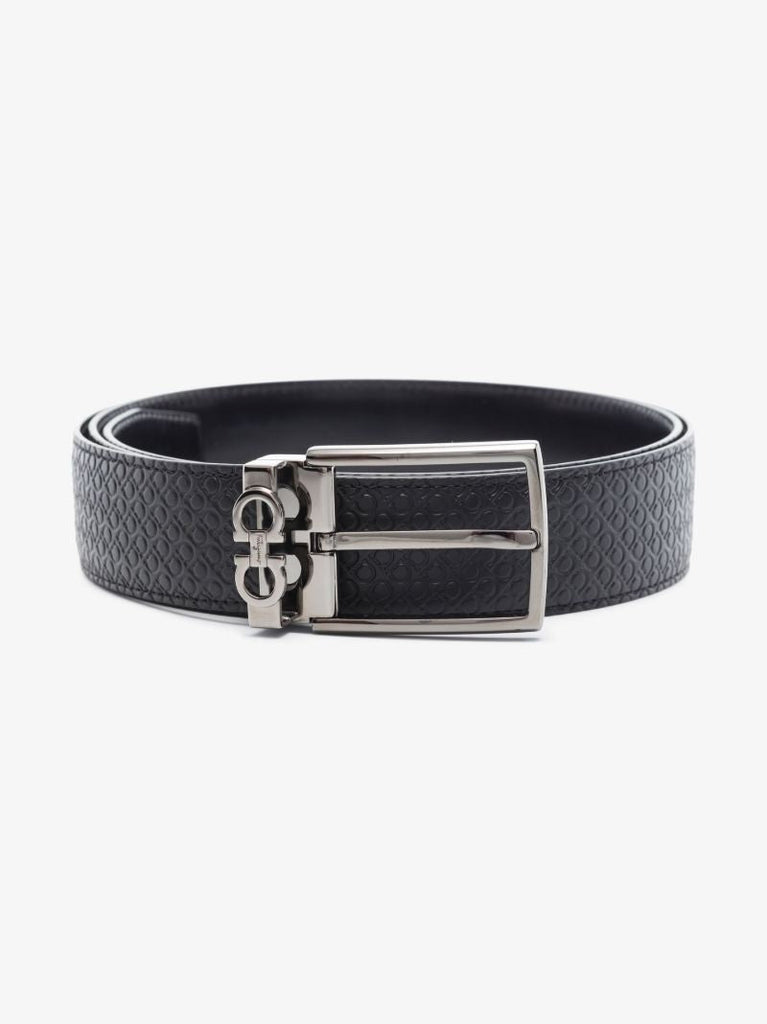 Black Gancini Reversible Embossed Leather Belt