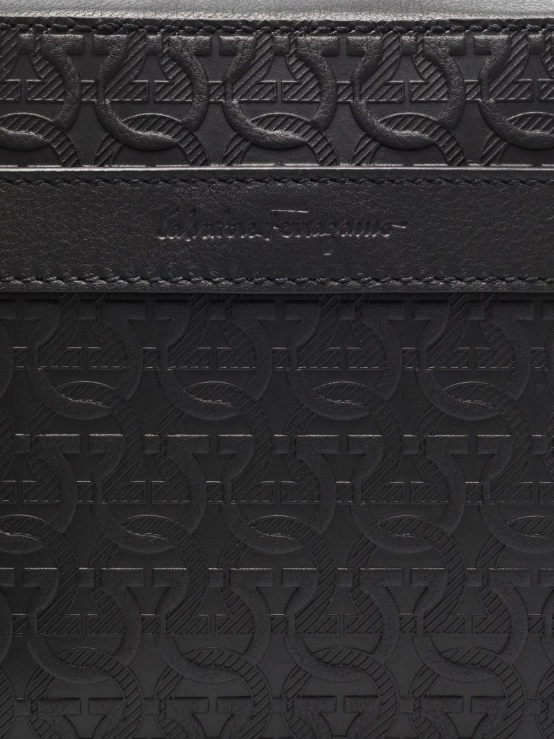 Black Embossed Monogram Leather Messenger Bag