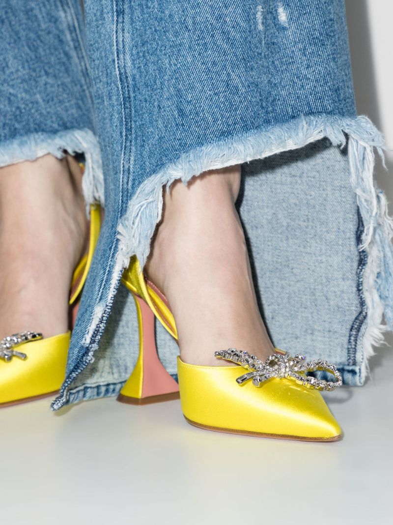 Yellow Rosie 95 Crystal Slingback Satin Pumps