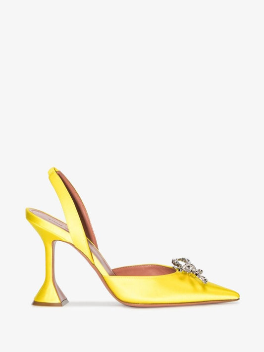 Yellow Rosie 95 Crystal Slingback Satin Pumps