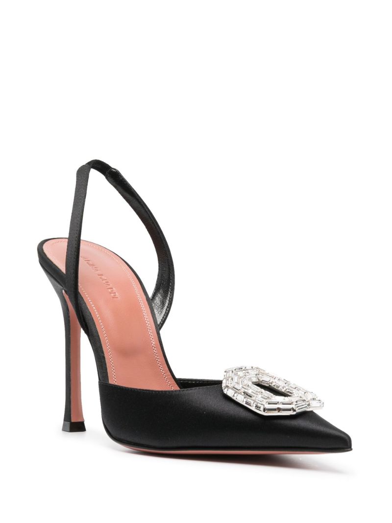 Black Camelia 105 Crystal Slingback Satin Pumps