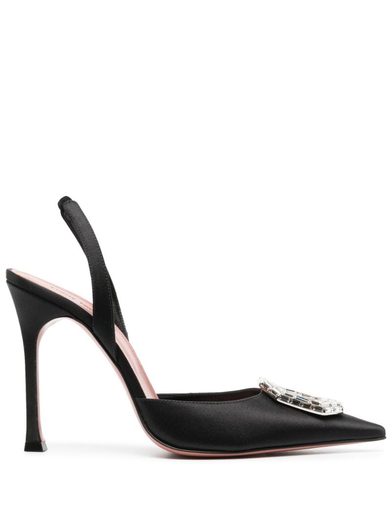 Black Camelia 105 Crystal Slingback Satin Pumps