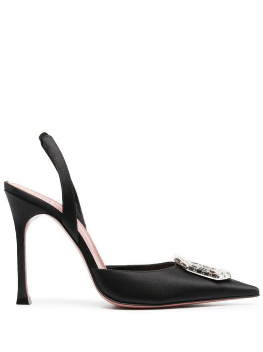 Black Camelia 105 Crystal Slingback Satin Pumps