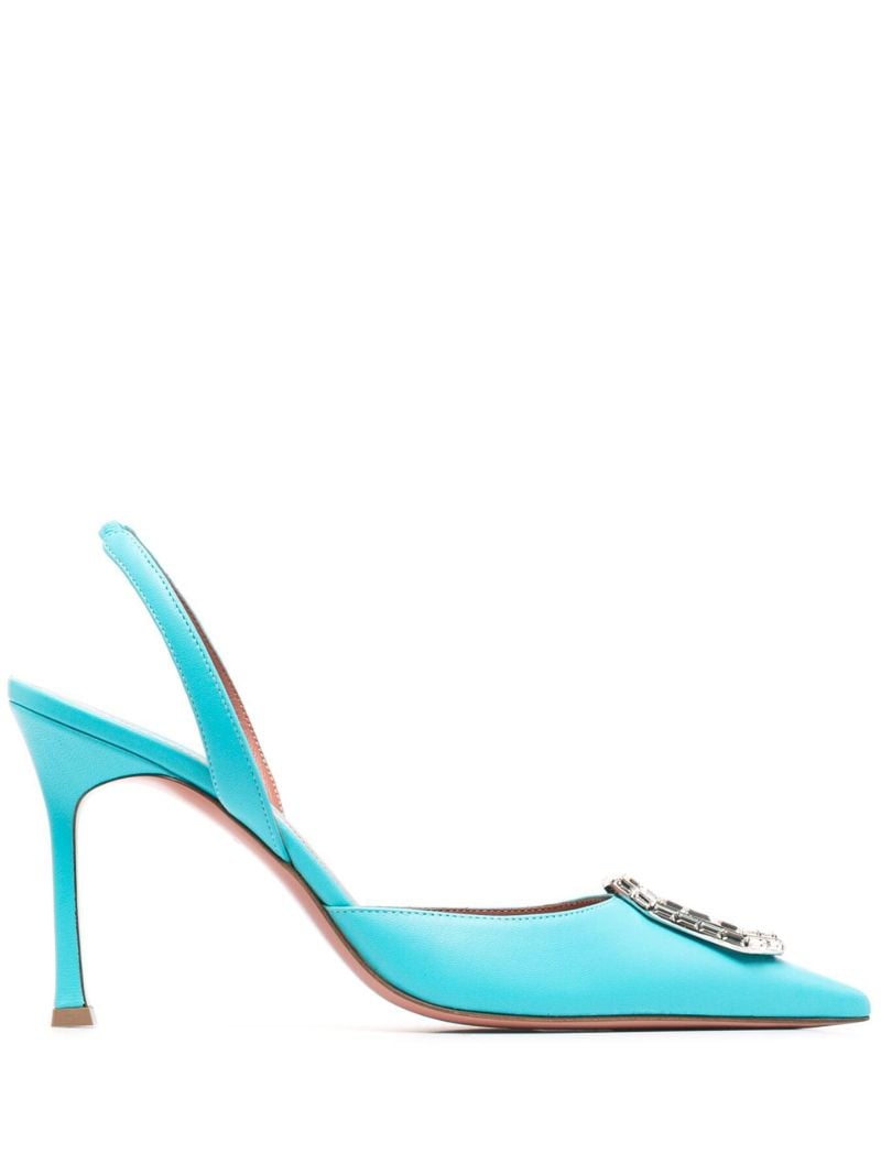 Blue Camelia 90 Crystal Leather Slingback Pumps