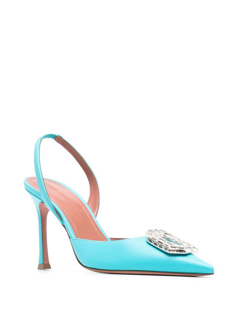 Blue Camelia 90 Crystal Leather Slingback Pumps