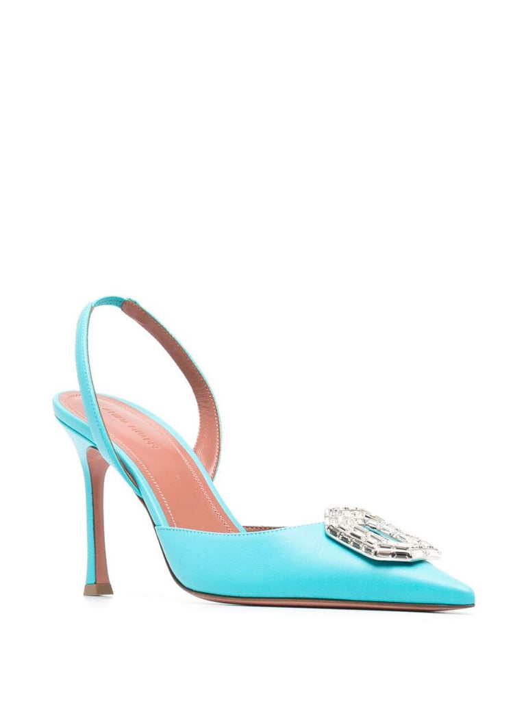 Blue Camelia 90 Crystal Leather Slingback Pumps