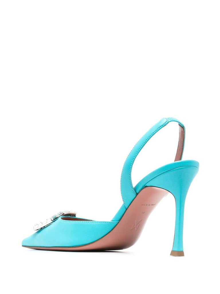Blue Camelia 90 Crystal Leather Slingback Pumps