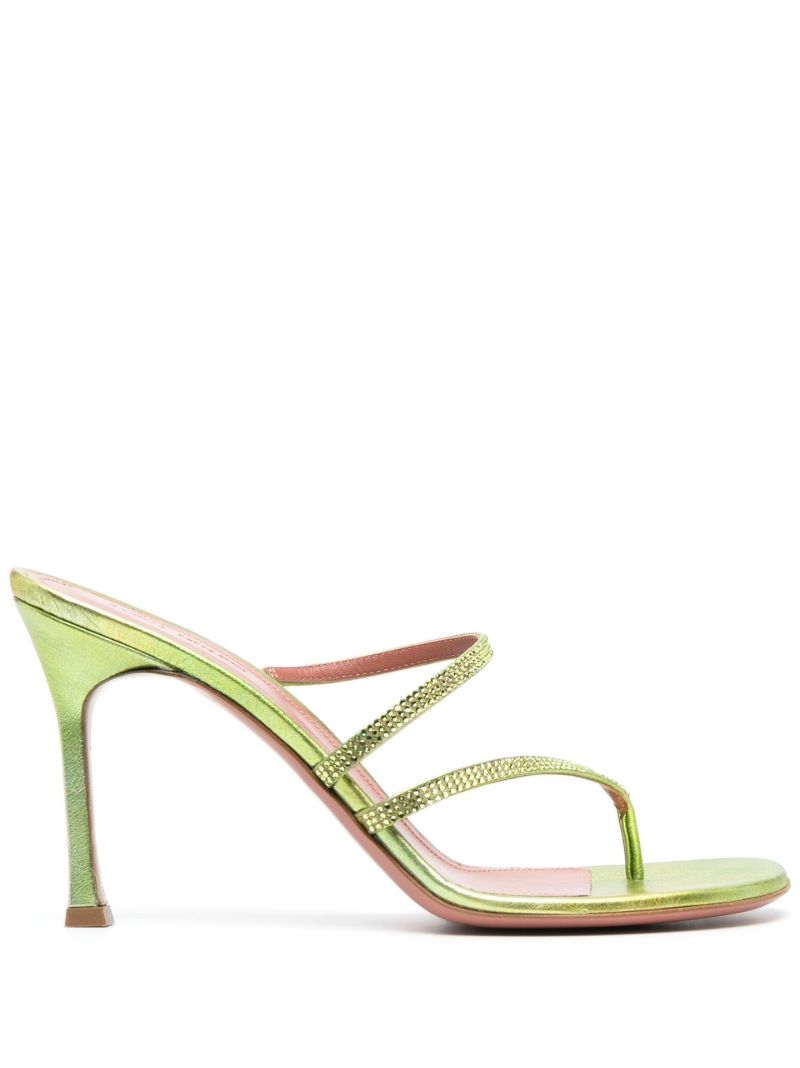 Green Ami 90 Crystal Leather Sandals