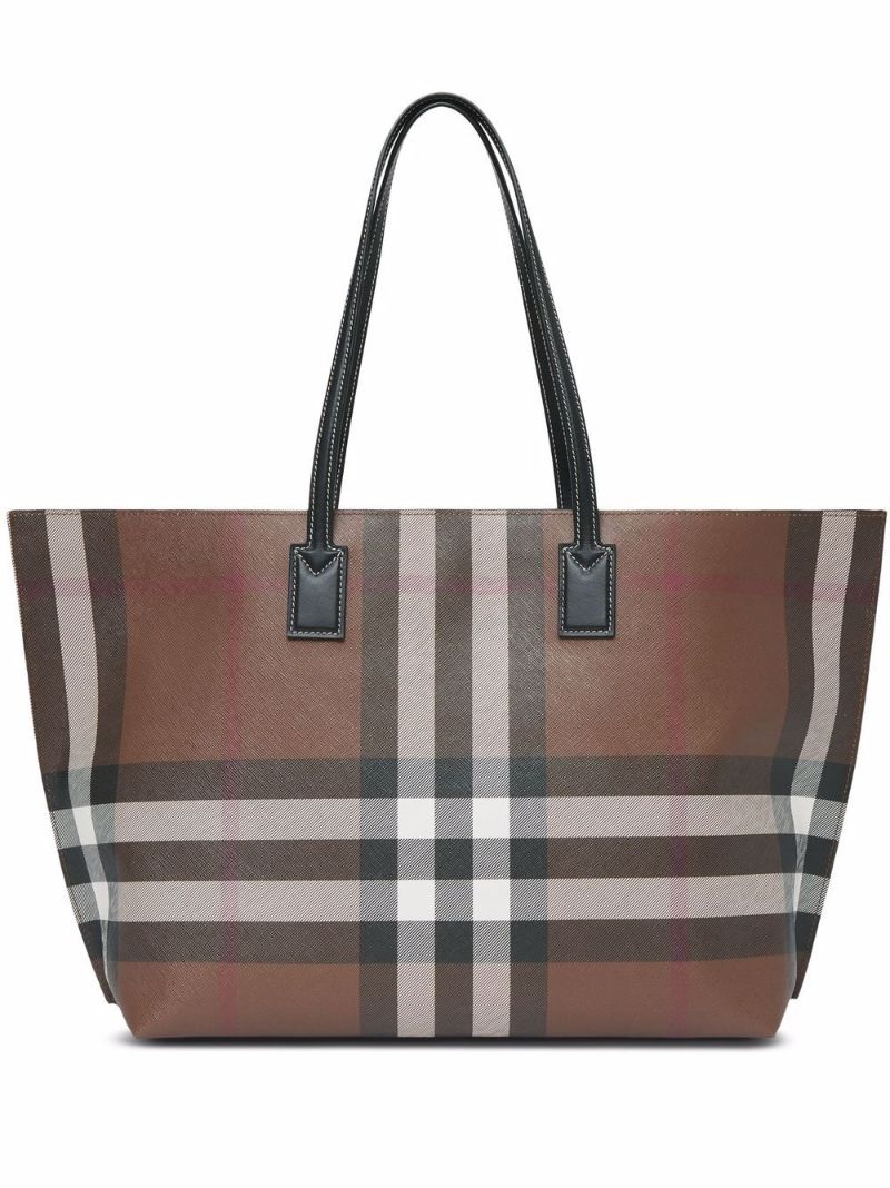 Brown Medium Check Leather Tote Bag