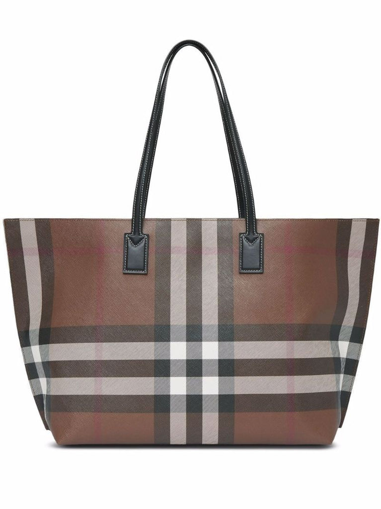 Brown Medium Check Leather Tote Bag