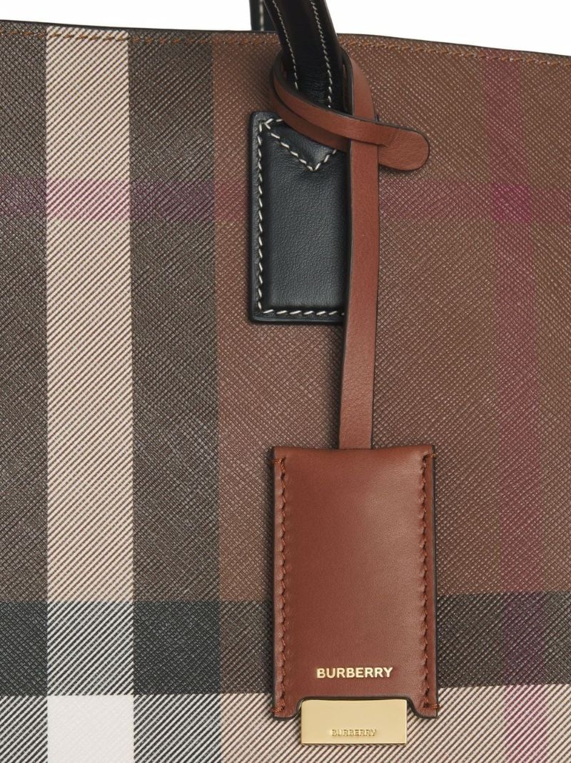 Brown Medium Check Leather Tote Bag