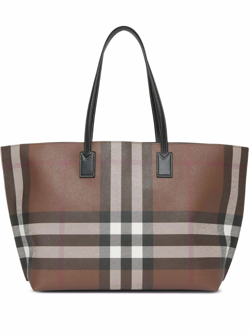Brown Medium Check Leather Tote Bag
