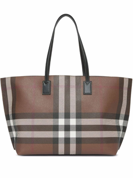 Brown Medium Check Leather Tote Bag