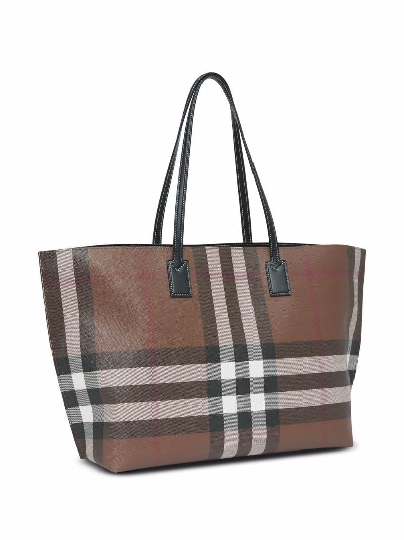 Brown Medium Check Leather Tote Bag