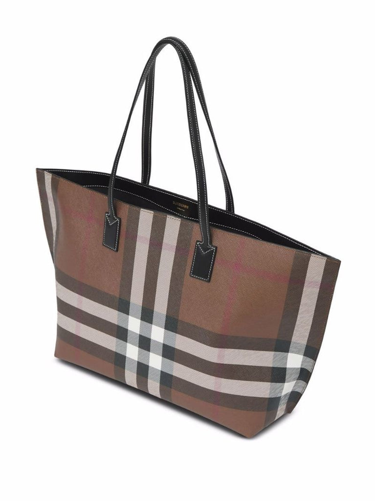Brown Medium Check Leather Tote Bag