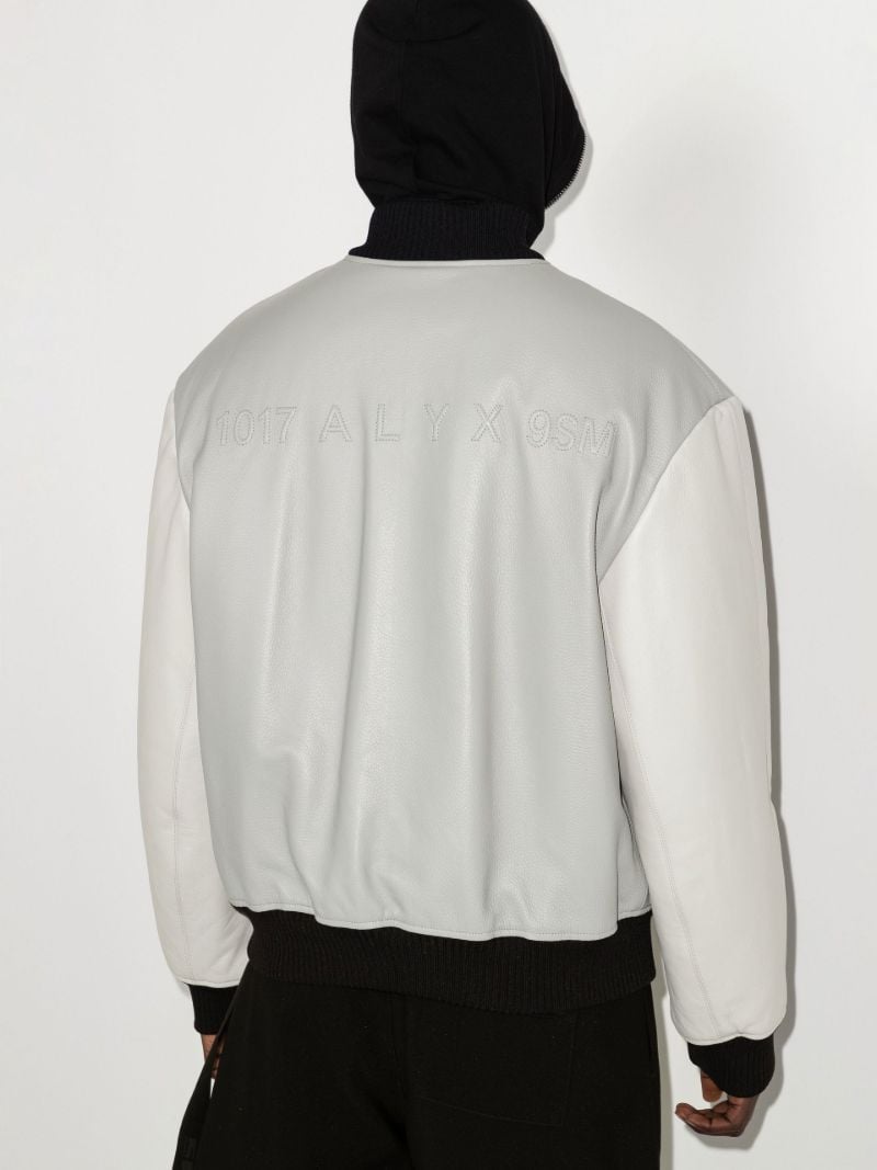 Grey Embroidered Leather Varsity Jacket