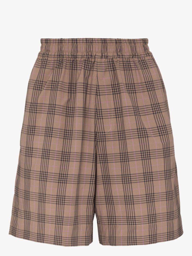 Brown Kite Check Print Cotton Bermuda Shorts