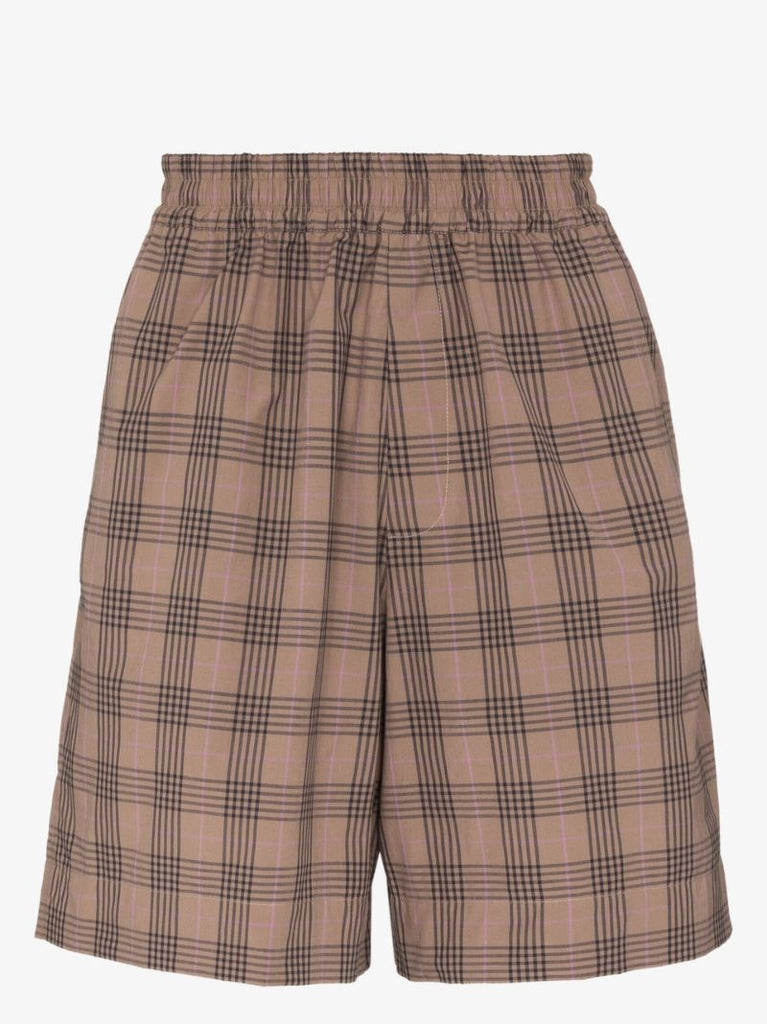 Brown Kite Check Print Cotton Bermuda Shorts
