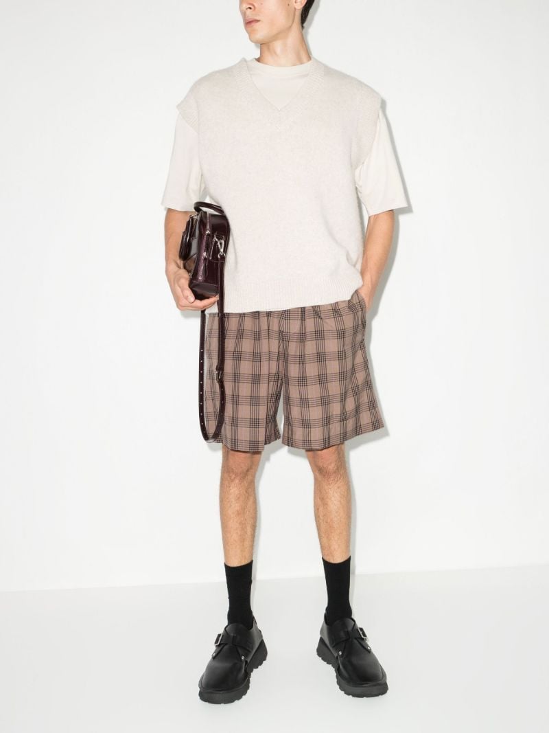 Brown Kite Check Print Cotton Bermuda Shorts