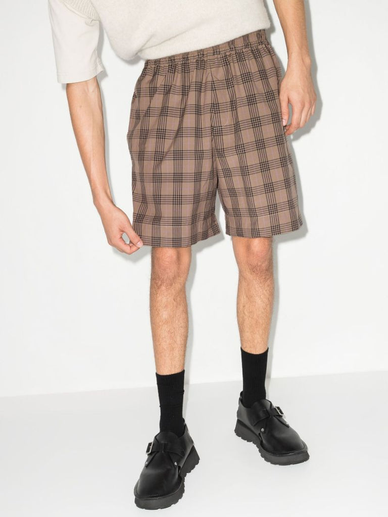 Brown Kite Check Print Cotton Bermuda Shorts