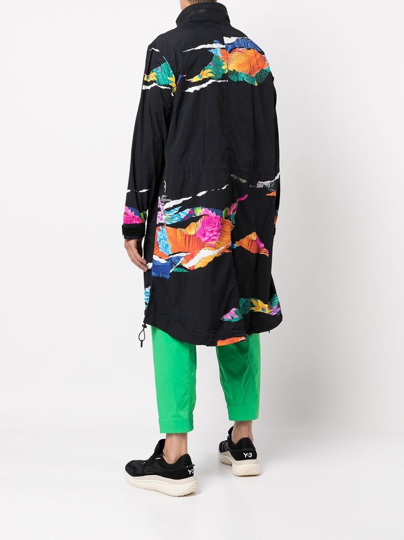 Black Aop Graphic Print Midi Coat