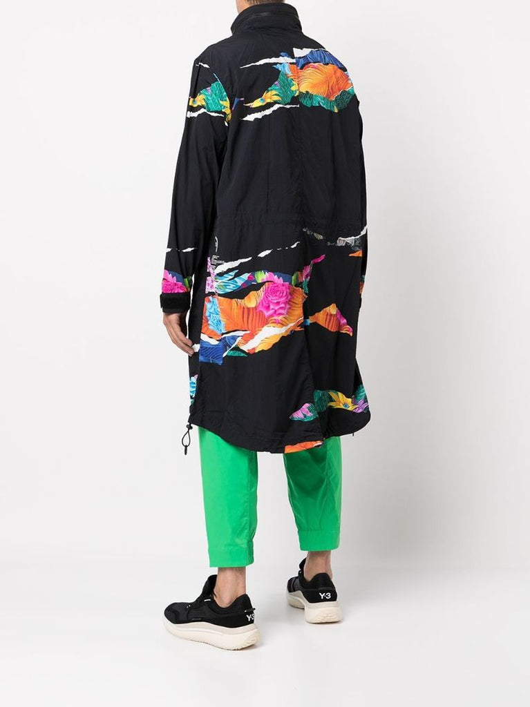 Black Aop Graphic Print Midi Coat