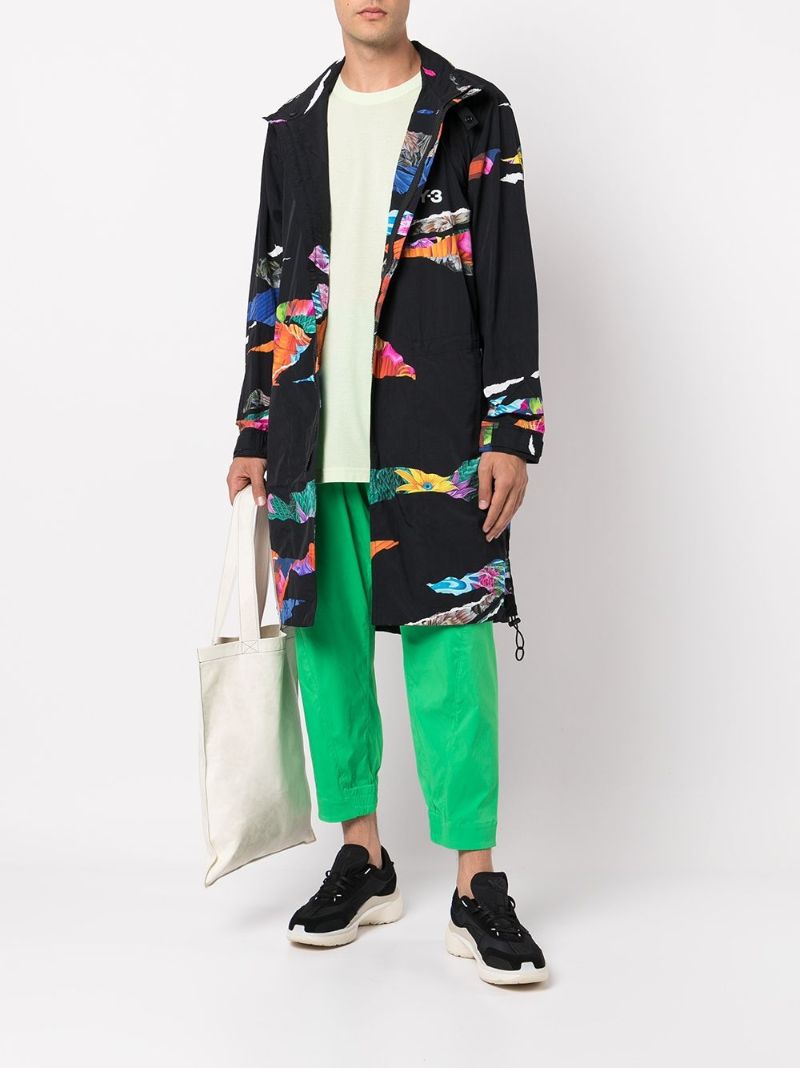 Black Aop Graphic Print Midi Coat
