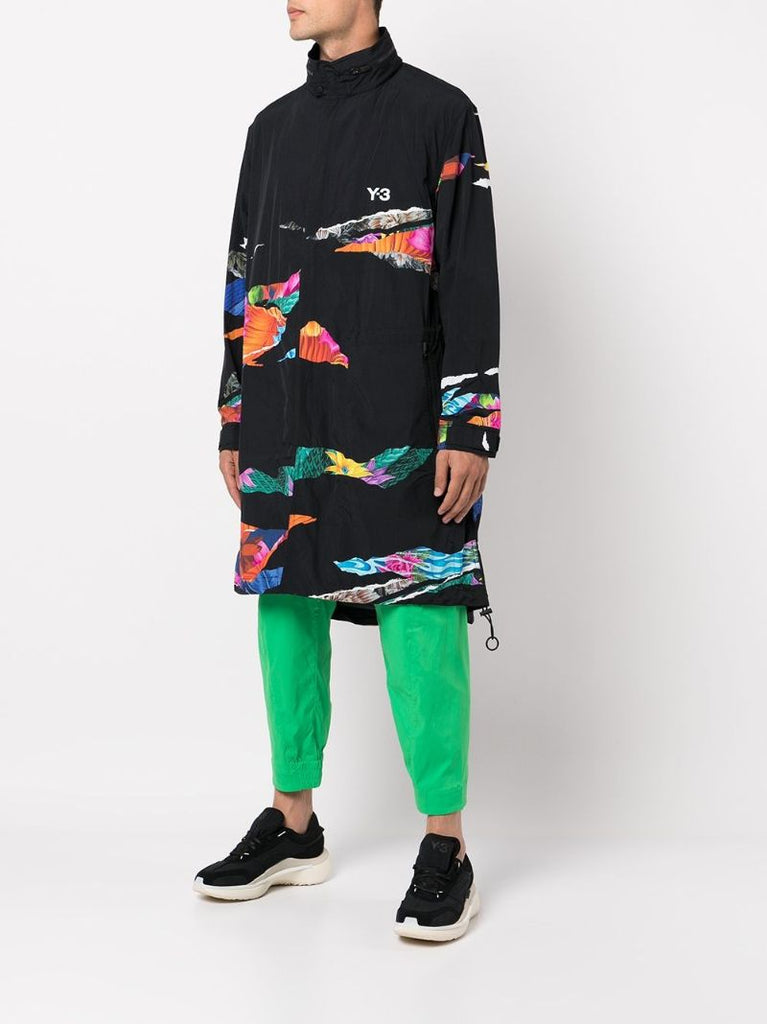 Black Aop Graphic Print Midi Coat