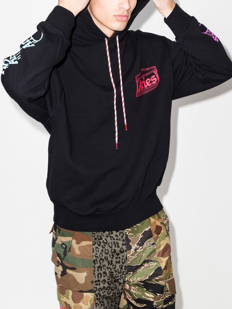 Column Logo Print Cotton Hoodie