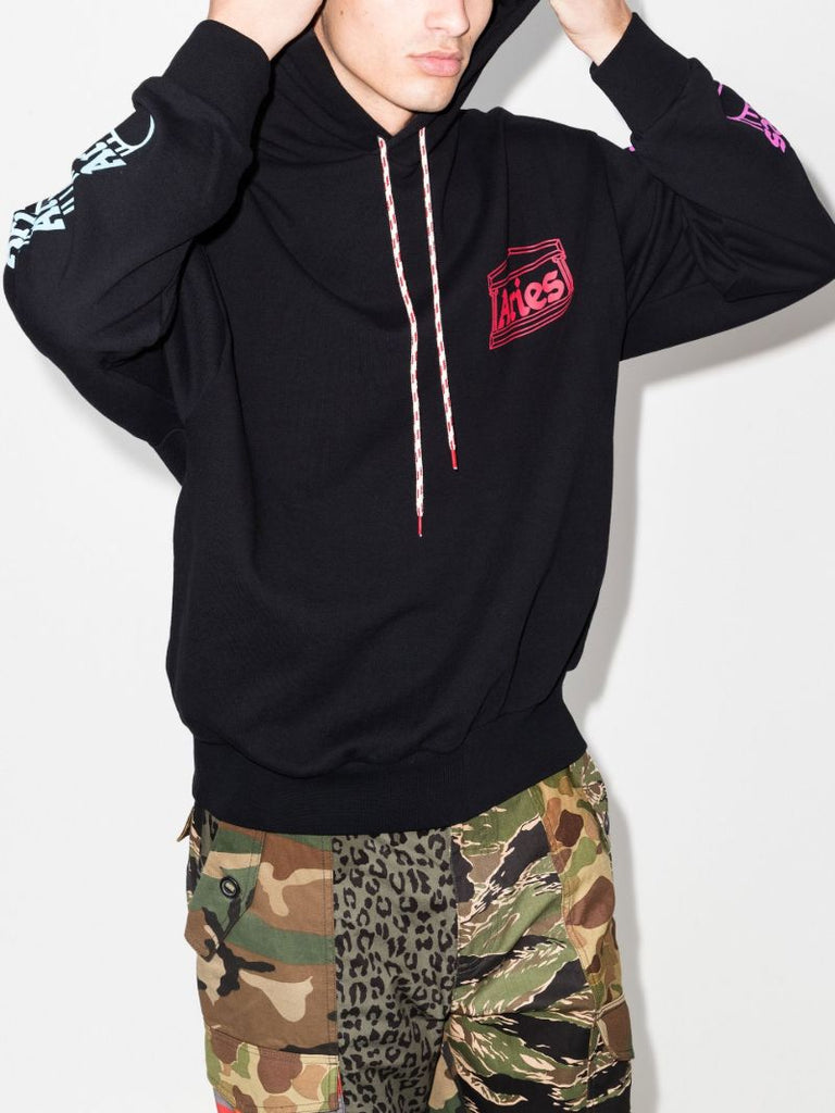 Column Logo Print Cotton Hoodie