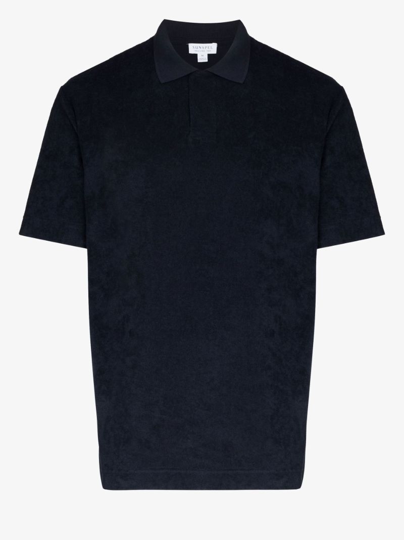 Blue Cotton Towelling Polo Shirt
