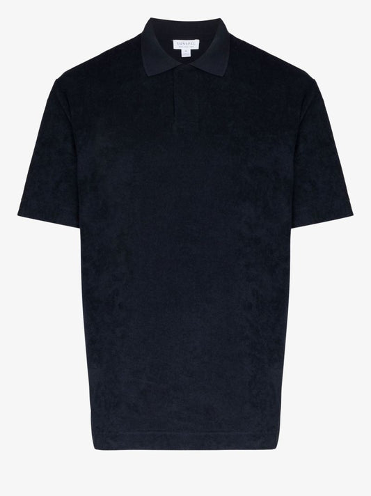 Blue Cotton Towelling Polo Shirt