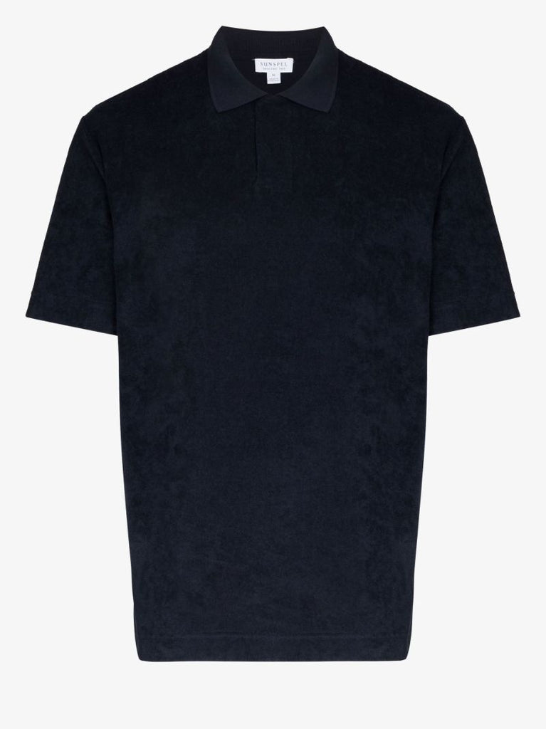 Blue Cotton Towelling Polo Shirt