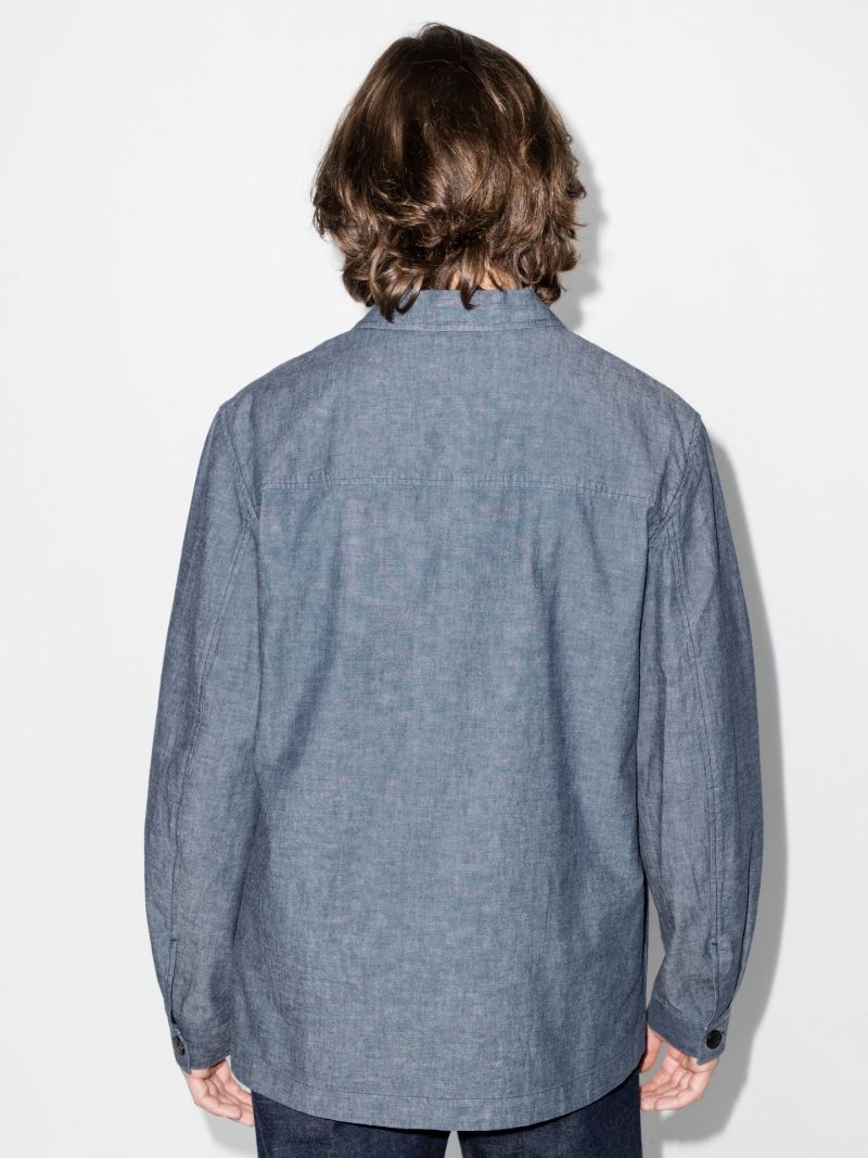 Blue Button-up Cotton Chambray Jacket