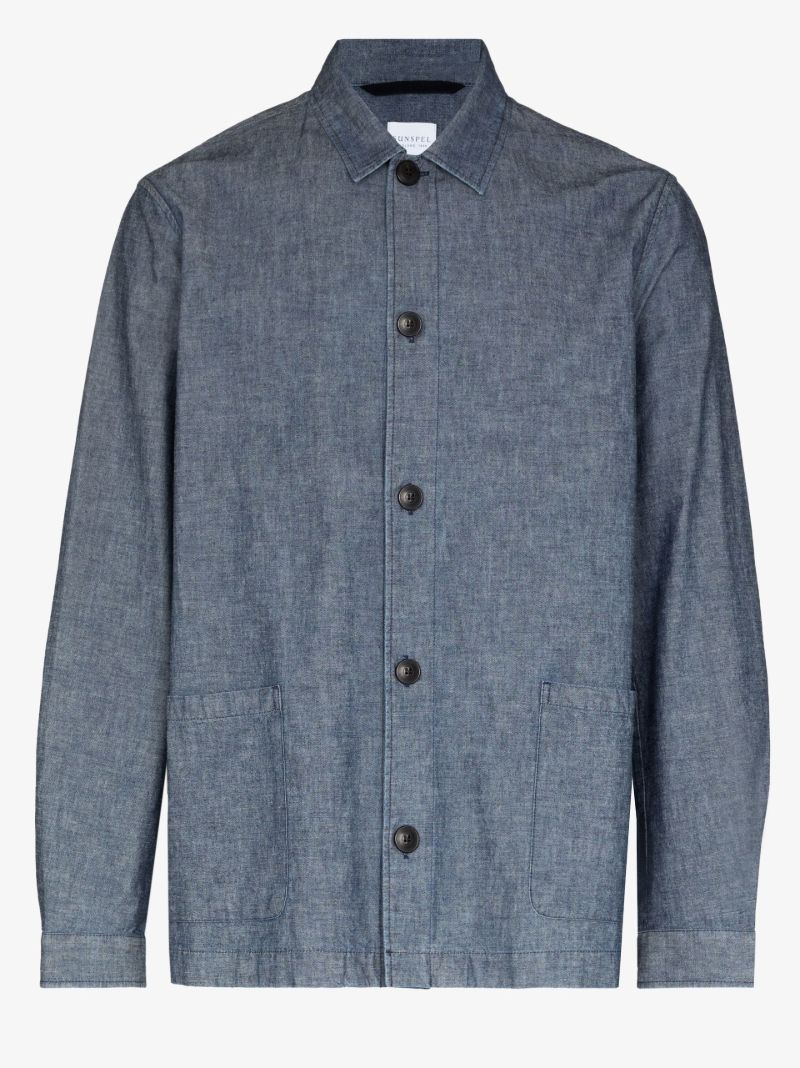Blue Button-up Cotton Chambray Jacket