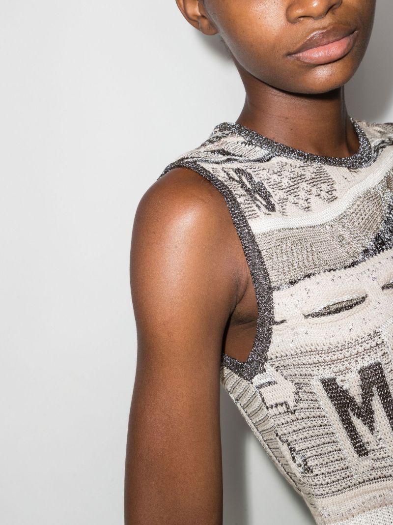 Grey Intarsia Branded Vest Top
