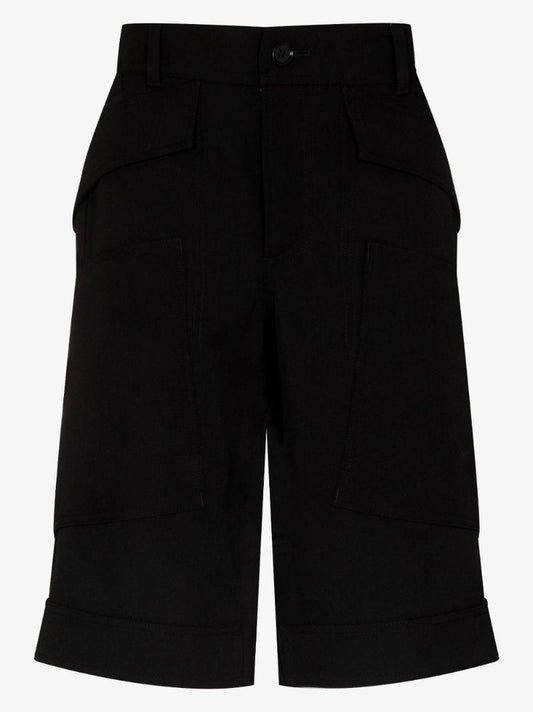 Black Panel Detail Wool Shorts